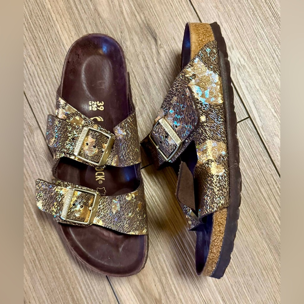 Birkenstock Metallic Iridescent Brown Double Buckle Sandals - Picture 2 of 9